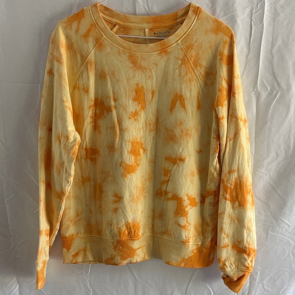 Athleta Vibrant Orange Tie-Dye Crew Neck Sweater